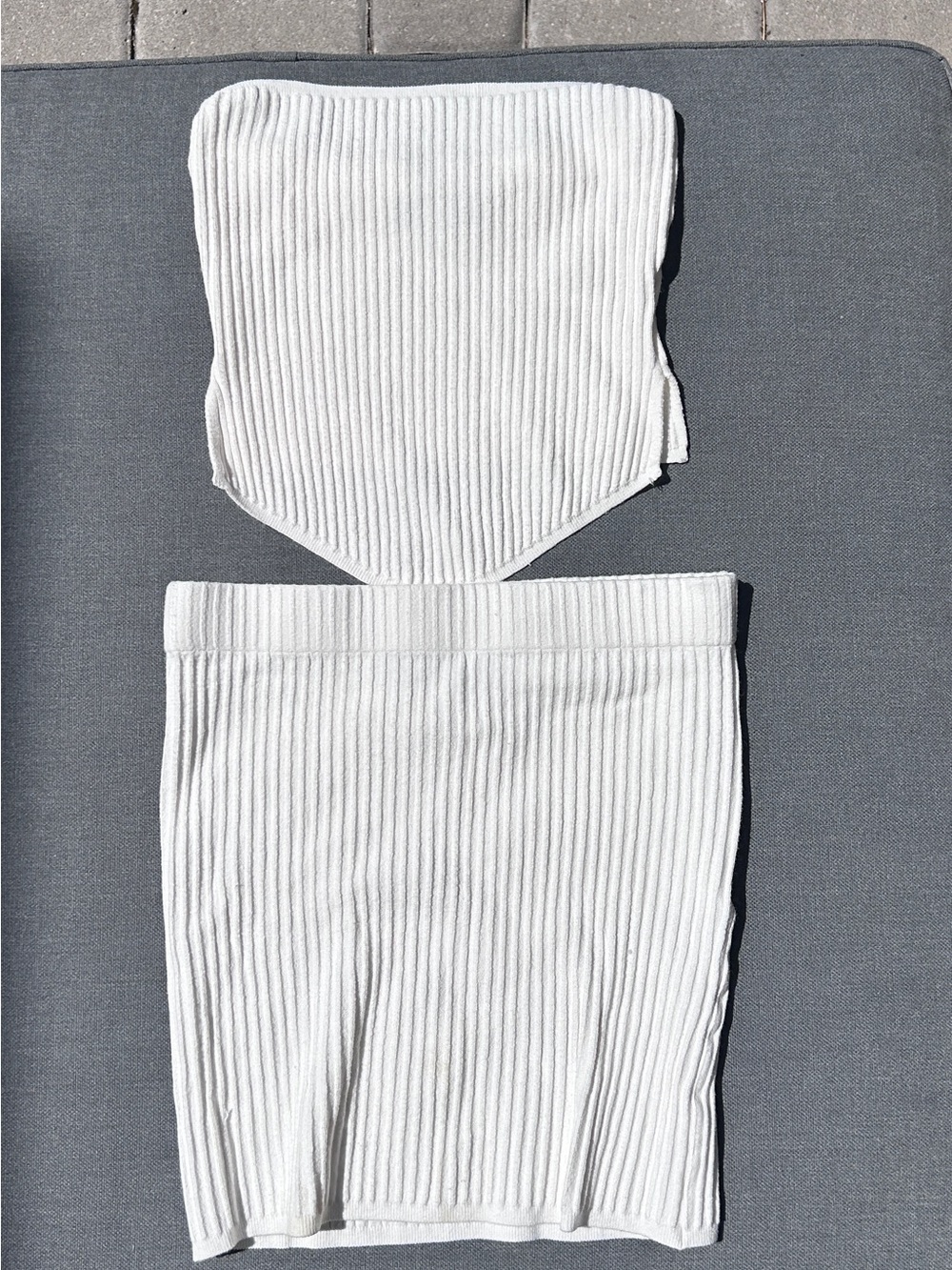 White Fox Ribbed Two-Piece Skirt Set